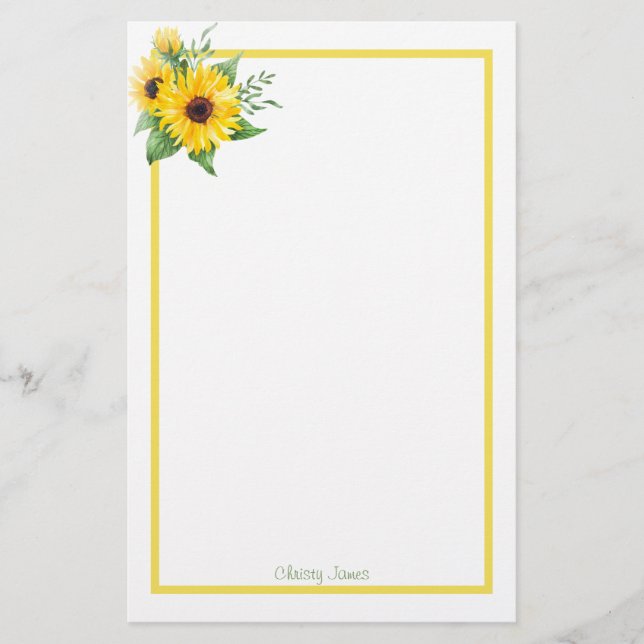 Custom Sunflower Stationery Paper (Front)