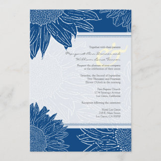 custom::Sunflower Wedding Invite: Navy dot&Yellow Invitation