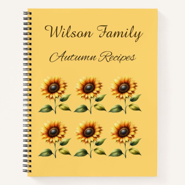 Custom Sunflowers Autumn Recipe Notebook (Front)