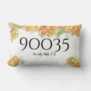 Custom Sunflowers City State Zip Lumbar Pillow