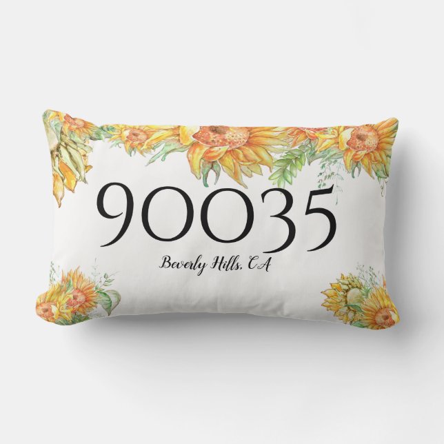 Custom Sunflowers City State Zip Lumbar Pillow (Front)