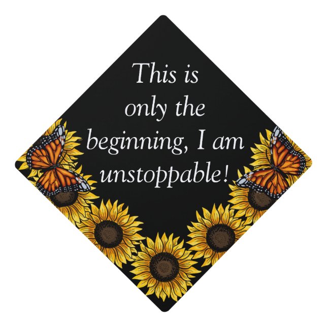 Custom Sunflowers with Butterflies Graduation Cap  (Front)