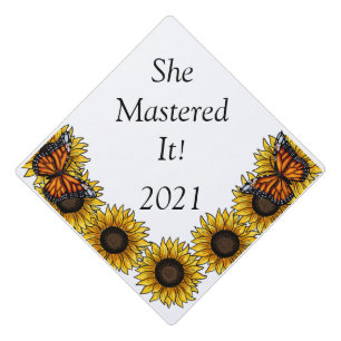 Custom Sunflowers with Butterflies Graduation Cap