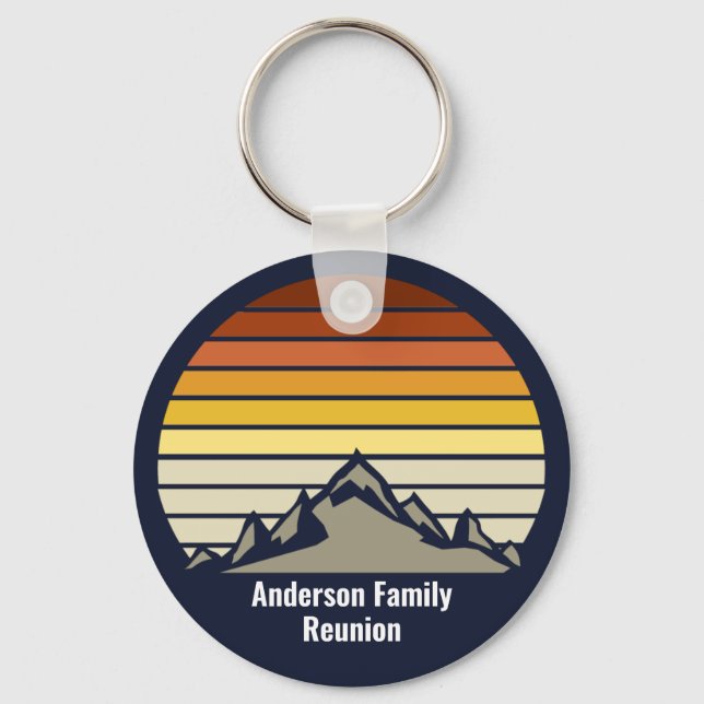 Custom Sunset Mountain Family Reunion Monogram Keychain (Front)