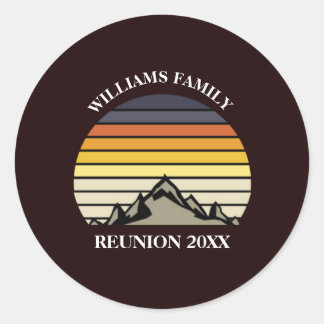 Custom Sunset Mountain Family Reunion Party Classic Round Sticker