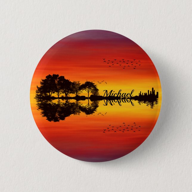 Custom Sunset Reflection Landscape with Name 2 Inch Round Button (Front)