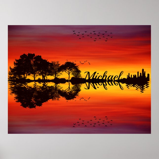 Custom Sunset Reflection Landscape with Name Poster (Front)