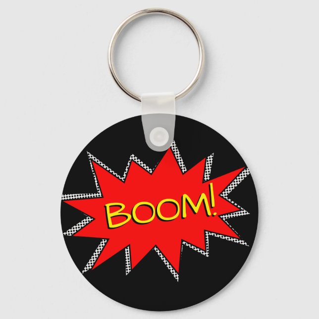 Custom Superhero Bomb Boom Sound Effect Template Keychain (Front)