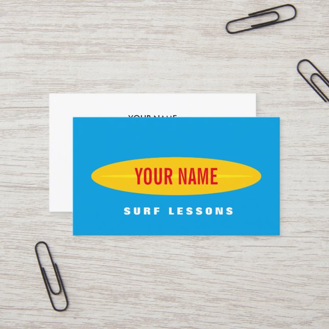 Custom surf instructor business card template (Front/Back In Situ)