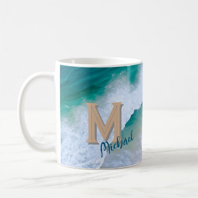 Custom Surf Wave Monogram Mug – Ocean Lover Gift (Left)