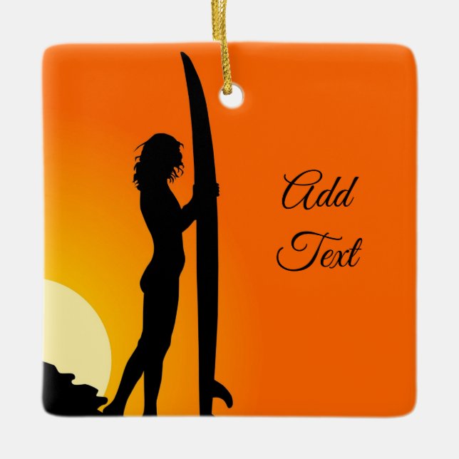 Custom. Surfer Girl. Ceramic Ornament (Front)