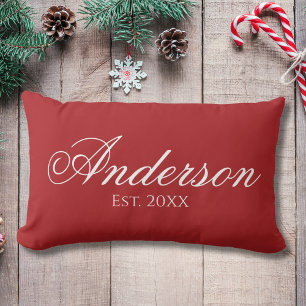 Custom Surname Red Christmas Lumbar Pillow
