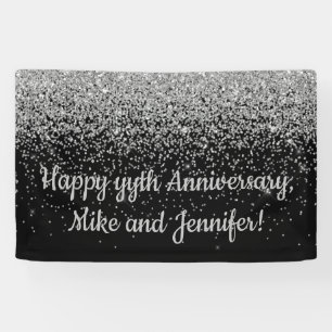 Custom Surprise Anniversary Party Black and Silver Banner