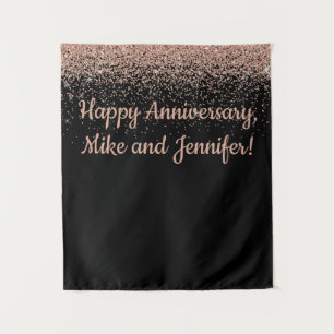 Custom Surprise Anniversary Party Black Rose Gold Tapestry
