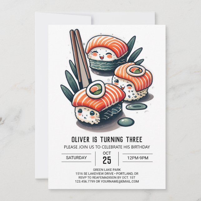 Custom Sushi Delights Birthday Invitation (Front)