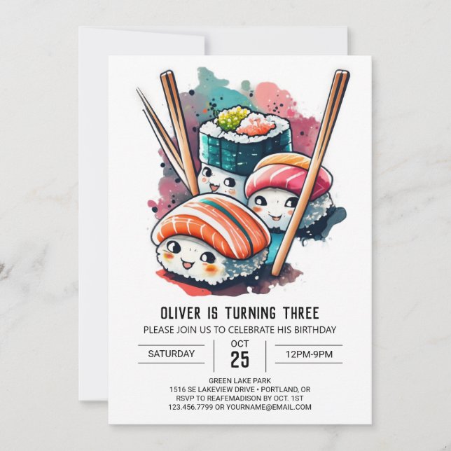 Custom Sushi Party Birthday Invitation (Front)