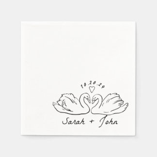 Custom Swan Heart Wedding Cocktail Napkin