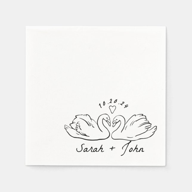 Custom Swan Heart Wedding Cocktail Napkin  (Front)