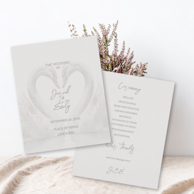 Custom Swan Wedding Program (Custom Swan Wedding Program Flyer (front and back))