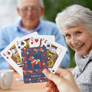Custom Swedish Dala Horse Scandinavian Folk Art Playing Cards