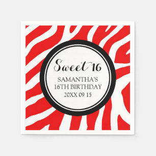 Custom Sweet 16 Birthday Napkin Red Zebra