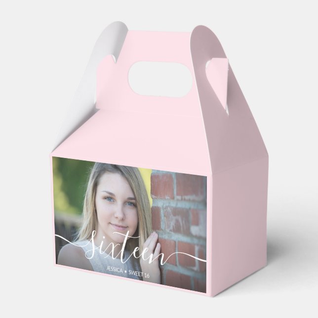 Custom Sweet 16 Pink Photo Favor Box (Front Side)