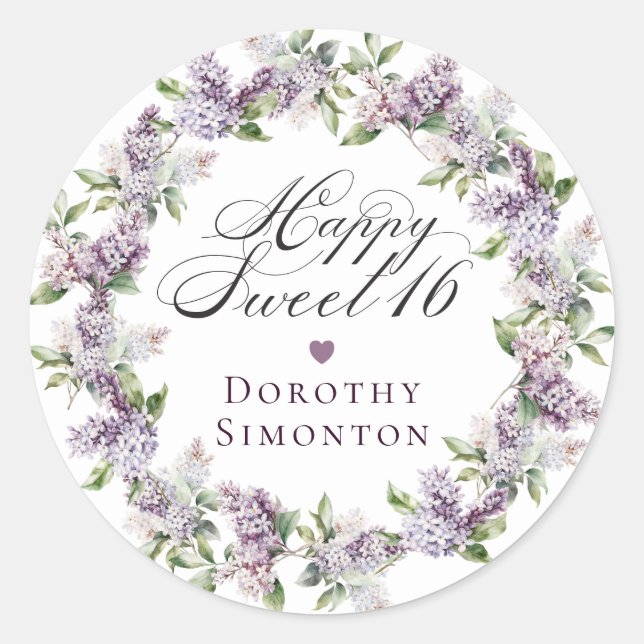 Custom Sweet 16 Purple Lilac Envelope Seal (Front)