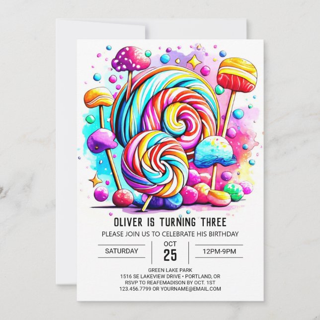 Custom Sweet Lollipop Birthday Invitation (Front)