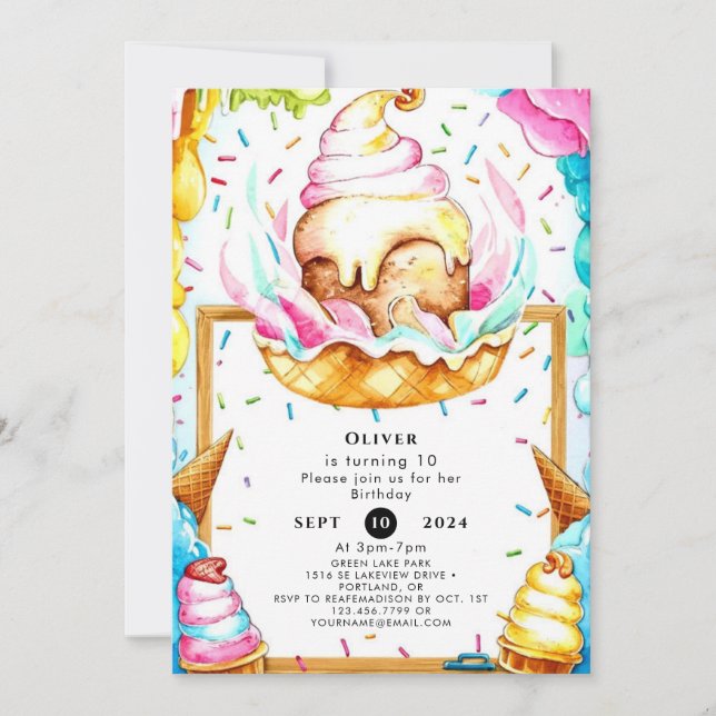 Custom Sweet Magic Ice Cream Birthday Invitation (Front)