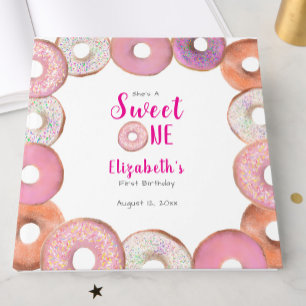 Custom Sweet One Donut First Birthday Pink Guest Book