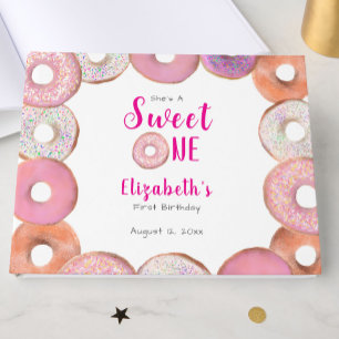 Custom Sweet One Donut First Birthday Pink Guest Book