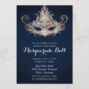 Custom Sweet Sixteen Masquerade Ball - Navy Invitation