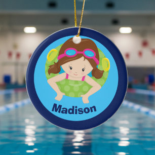 Custom Swim Team Girl Ceramic Ornament