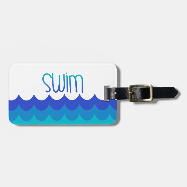 Custom Swim Theme Bag Tag | Blue and Teal (Front Horizontal)