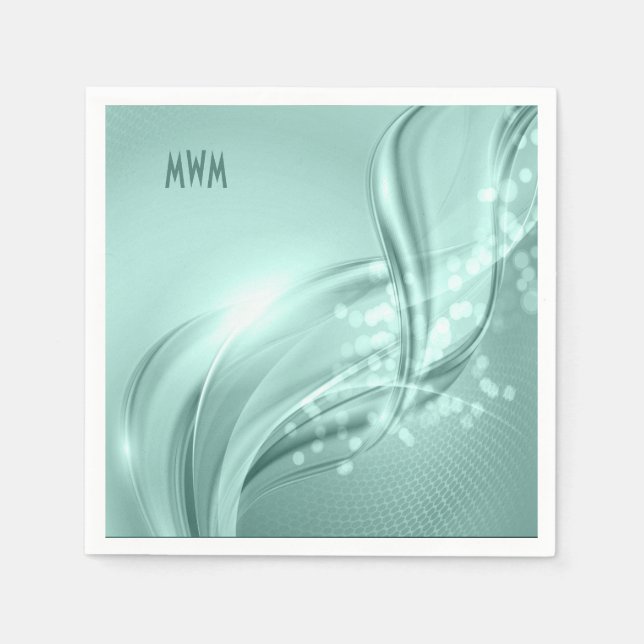Custom Swirl Mint Green Pattern Cocktail Napkins (Front)