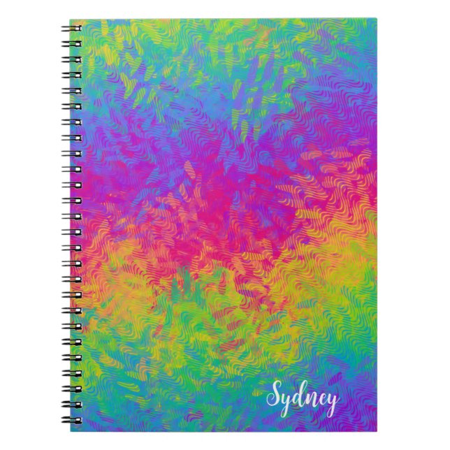 Custom Swirl Rainbow Spiral Notebook - Personalize (Front)