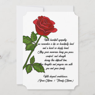 Custom Sympathy Card with a Red Rose
