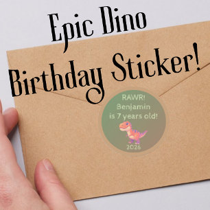 Custom T-Rex Dinosaur Birthday Favour Label
