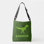 Custom t-rex dinosaur cross body bags for kids<br><div class="desc">Custom t-rex dinosaur cross body bags for kids. Also available as tote bag for school books, groceries, shopping, office work and more. Green or custom background colour. Fun Birthday party favour gift idea for son, grandson, nephew, boy, girl, daughter etc. Add your own personalized name of child. Silhouette of Wild...</div>