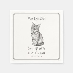 Custom Tabby Cat Modern Wedding Sketch Minimalist Napkin