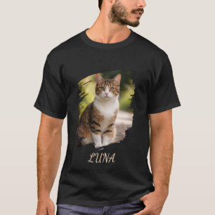 Custom Tabby Cat Photo and Name Brush Stroke  T-Shirt