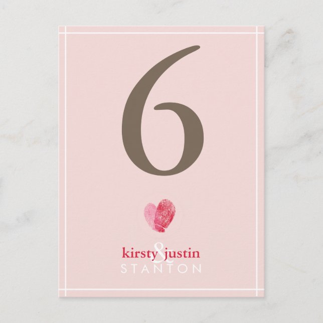 CUSTOM TABLE NUMBER cute modern fingerprint heart Postcard (Front)