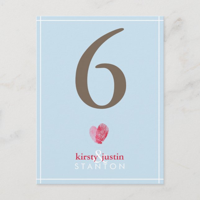 CUSTOM TABLE NUMBER cute modern fingerprint heart Postcard (Front)