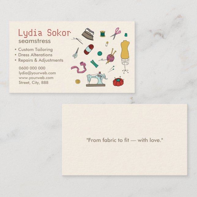 Custom Tailoring & Alterations Seamstress Business Card (Front/Back)