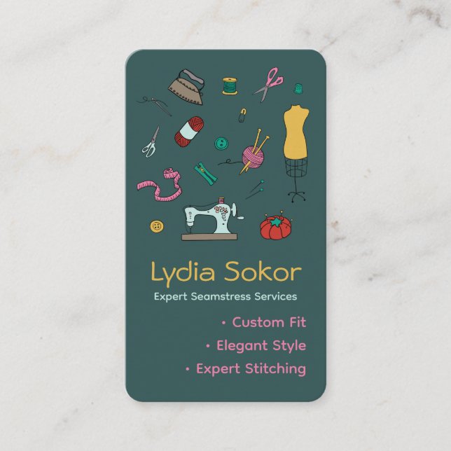 Custom Tailoring & Alterations Seamstress  Business Card (Front)