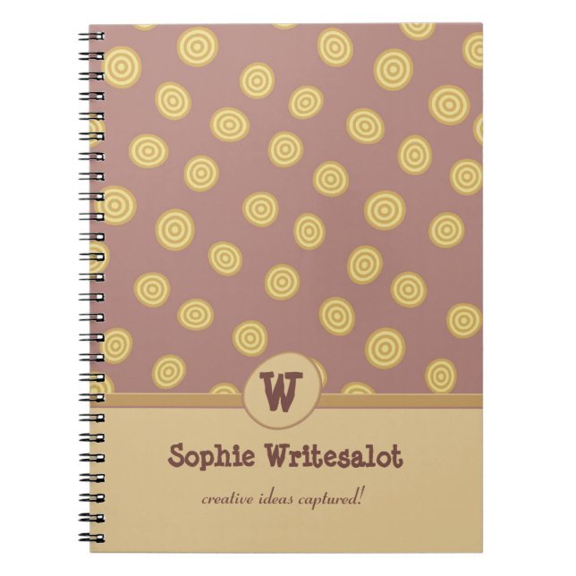 Custom Tan and Taupe Whimsical Monogram Notebook (Front)