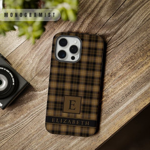 Custom Tan Brown Black Checkered Pattern iPhone 15 Pro Max Case