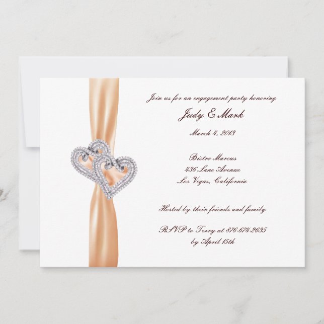 Custom Tangerine Heart Engagement Party Invitation (Front)