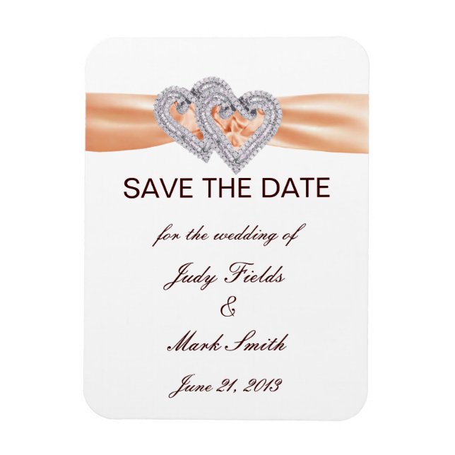 Custom Tangerine Hearts Save The Date Magnet (Vertical)