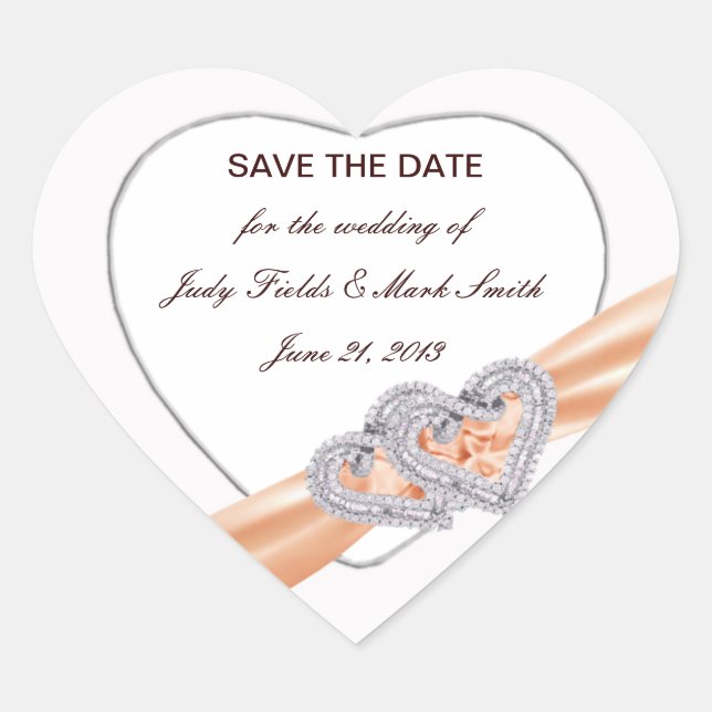 Custom Tangerine Hearts Save The Date Stickers (Front)